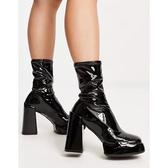 Charles & Keith Shoes - Charles & Keith Black Patent Platform Ankle Boots